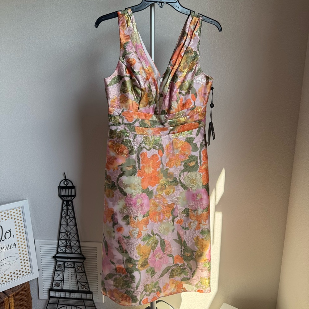 NWT Adrianna Papell Multi Floral Jacquard Midi Dress Sz 6 - Picture 11 of 16
